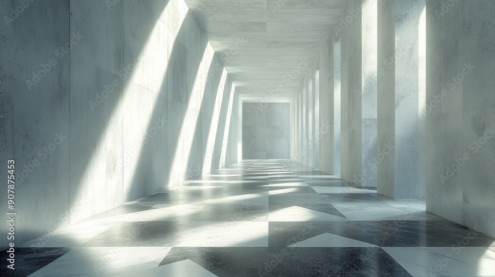 A long, narrow hallway with a lot of light shining through the windows A long, narrow hallway with a lot of light shining through the windows