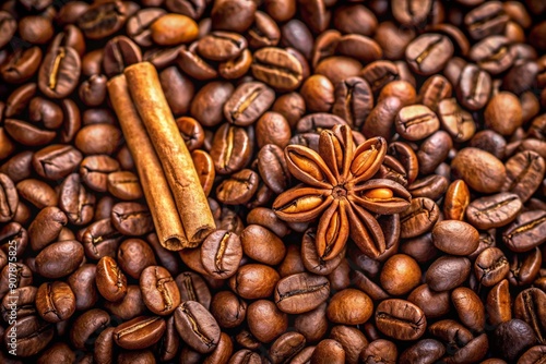 Coffee beans background, close-up of roasted coffee beans, rich and aromatic.