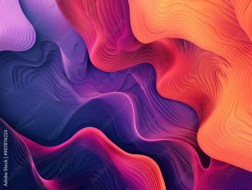 Obraz premium A colorful, abstract painting with purple, orange, and blue hues. The painting has a sense of movement and energy, with the colors blending and flowing together in a dynamic way