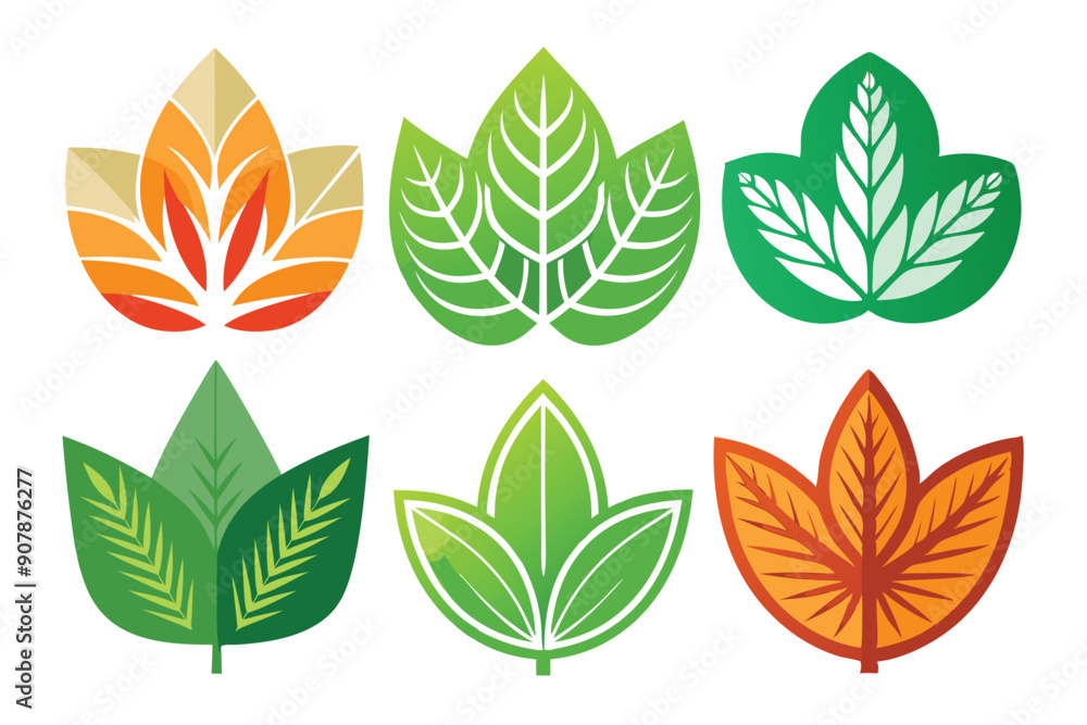 Collection of Colorful Stylized Leaf Icons Collection of Colorful Stylized Leaf Icons