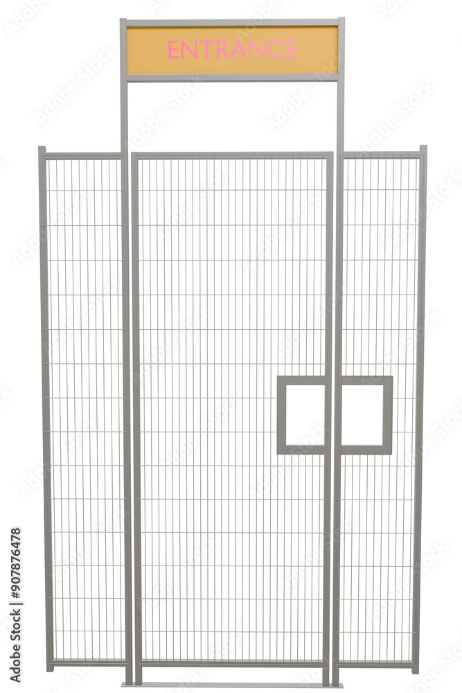 Versatile Site Security: Metal Gate with Anti-Climb Protection - This 3D render features a functional and adaptable metal gate for temporary fencing, equipped with anti-climb measures for optimal site Versatile Site Security: Metal Gate with Anti-Climb Protection - This 3D render features a functional and adaptable metal gate for temporary fencing, equipped with anti-climb measures for optimal site