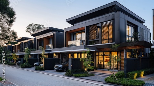 Contemporary Black Townhouses: Modular Private Residences with Striking Exterior Design photo