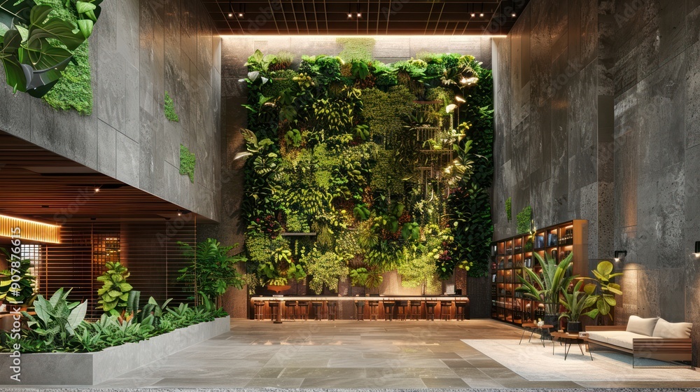 Urban Eco-Friendly Living Wall with Perennial Plants in Modern Garden ...