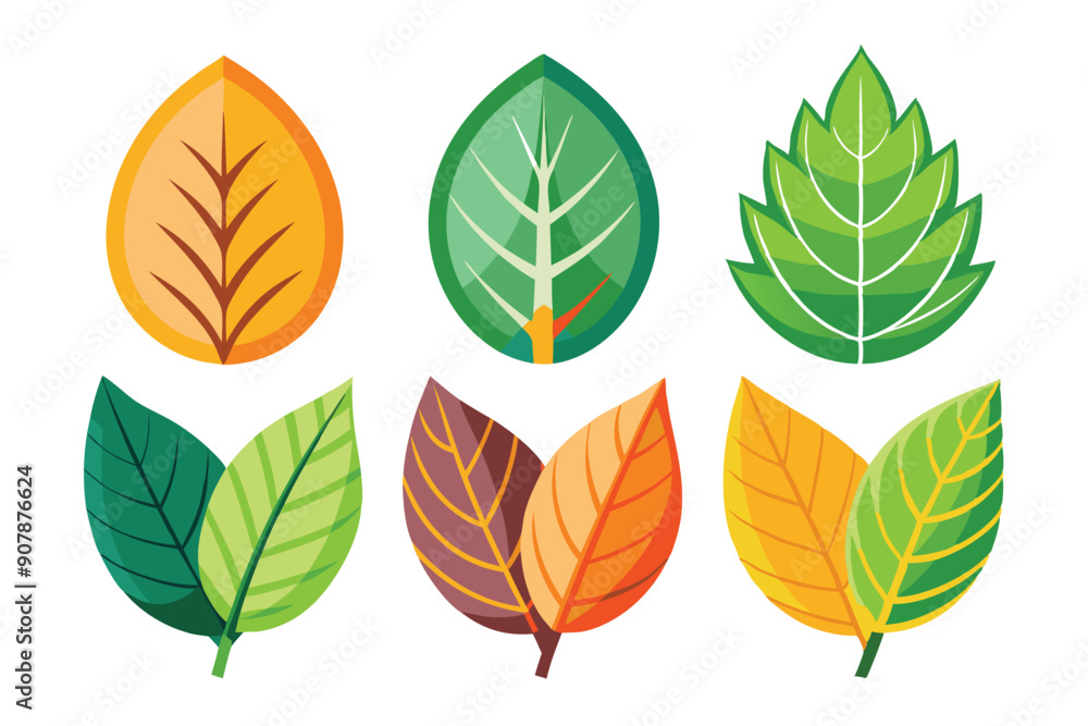 Colorful Flat-Style Leaf Illustrations Colorful Flat-Style Leaf Illustrations