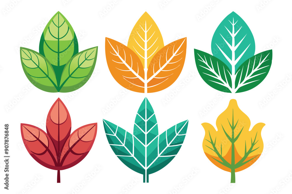 Six Colorful Cartoon Leaf Illustrations Six Colorful Cartoon Leaf Illustrations