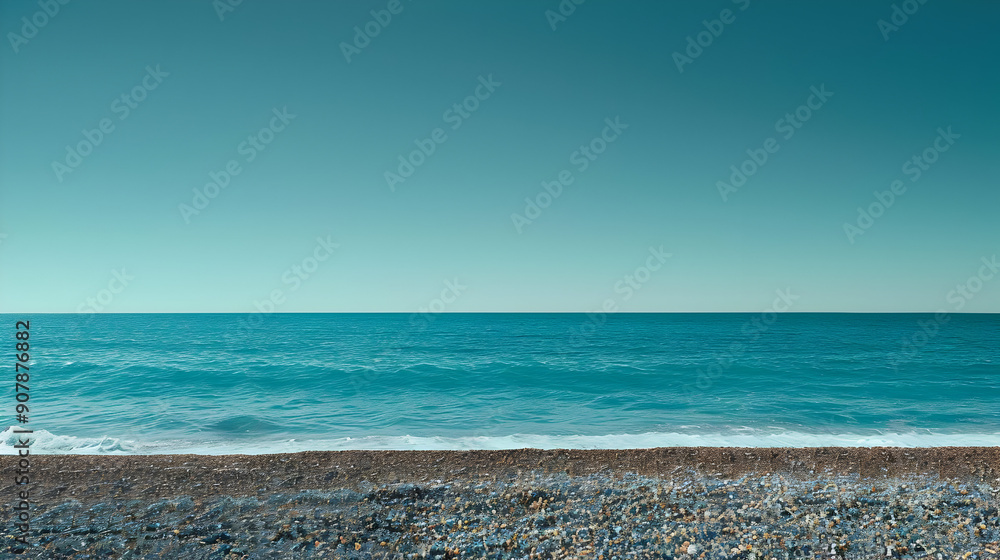 Blue Sea and Pebbly Beach Landscape Photo Blue Sea and Pebbly Beach Landscape Photo