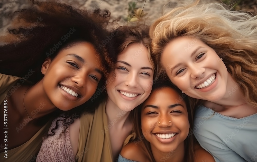 Obraz premium Happy Group of Friends Smiling Together Outdoors