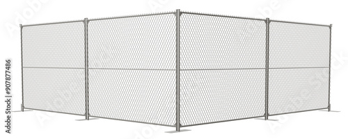 3D render showcases a versatile chain link fence system, ideal for creating temporary enclosures for various purposes. Its portability and durability make it a practical choice.