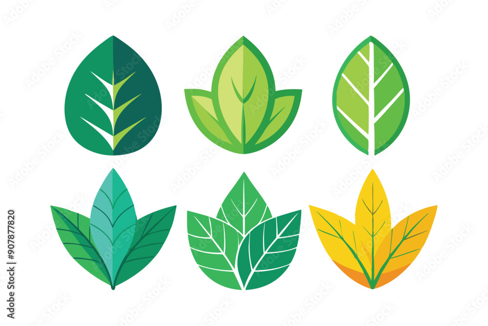 Six Colorful Flat Leaf Designs Six Colorful Flat Leaf Designs