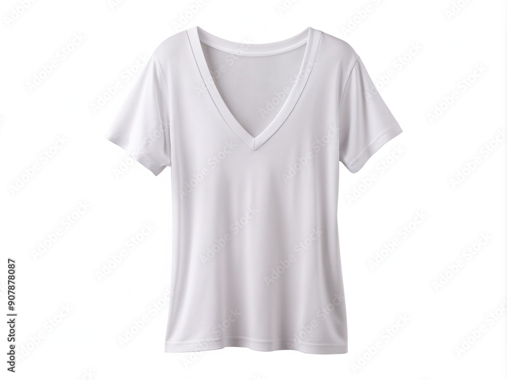 Isolated white blouse with casual fit and V-neckline hanging on invisible clothesline against a crystal-clear transparent background, perfect for e-commerce and advertising use. Isolated white blouse with casual fit and V-neckline hanging on invisible clothesline against a crystal-clear transparent background, perfect for e-commerce and advertising use.