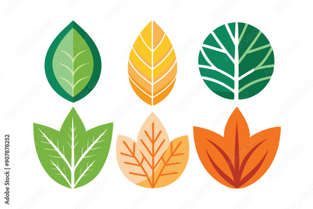 Fototapeta premium Set of Six Stylized Colorful Leaves