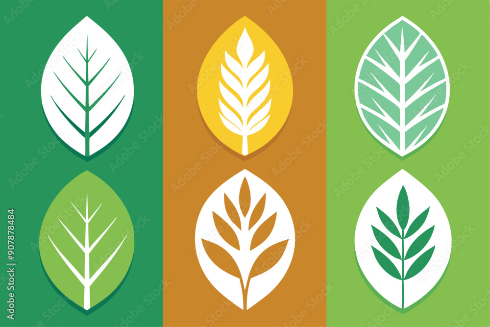 Six Stylized Leaf Designs in Various Colors Six Stylized Leaf Designs in Various Colors