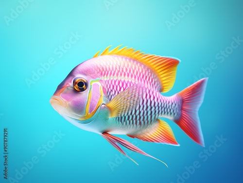 a colorful fish with orange and yellow fins