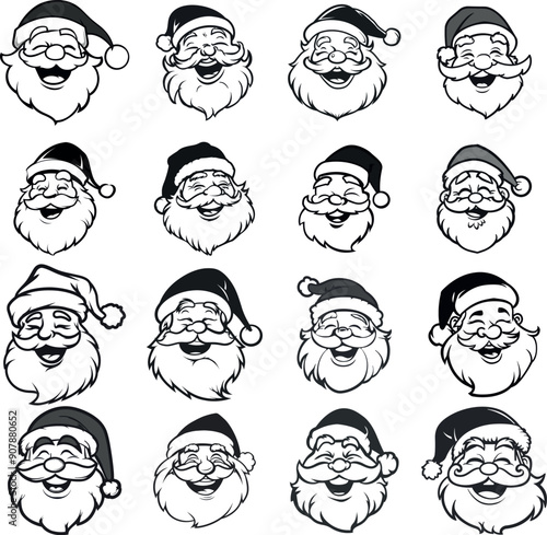 Hipster Santa Claus Christmas Silhouette Heads for Festive Holiday Designs