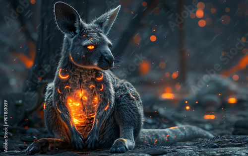 Hyper-Realistic Lunar Eclipse Kangaroo and Joey with Neon Lunar Blade photo