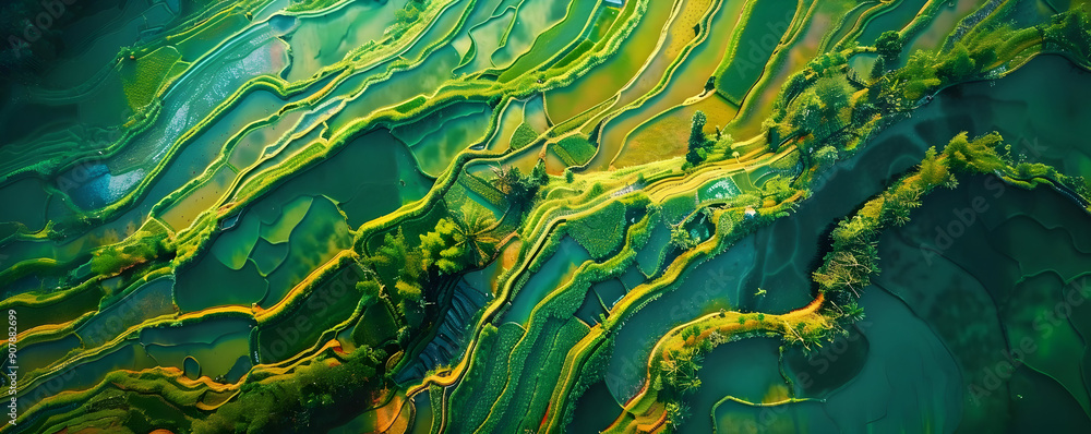 Aerial View of Lush Green Rice Terraces - Photo Aerial View of Lush Green Rice Terraces - Photo