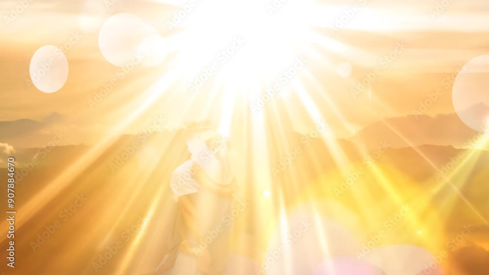 Golden Radiance Surrounding Jesus in a Serene Landscape at Sunrise Generative AI Golden Radiance Surrounding Jesus in a Serene Landscape at Sunrise Generative AI