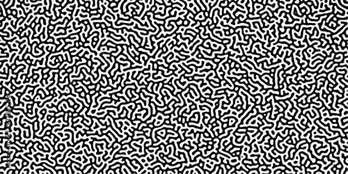 Turing reaction diffusion monochrome seamless pattern with chaotic motion. Linear design with biological shapes. Organic lines in Memphis. abstract truing organic wallpaper background.	
