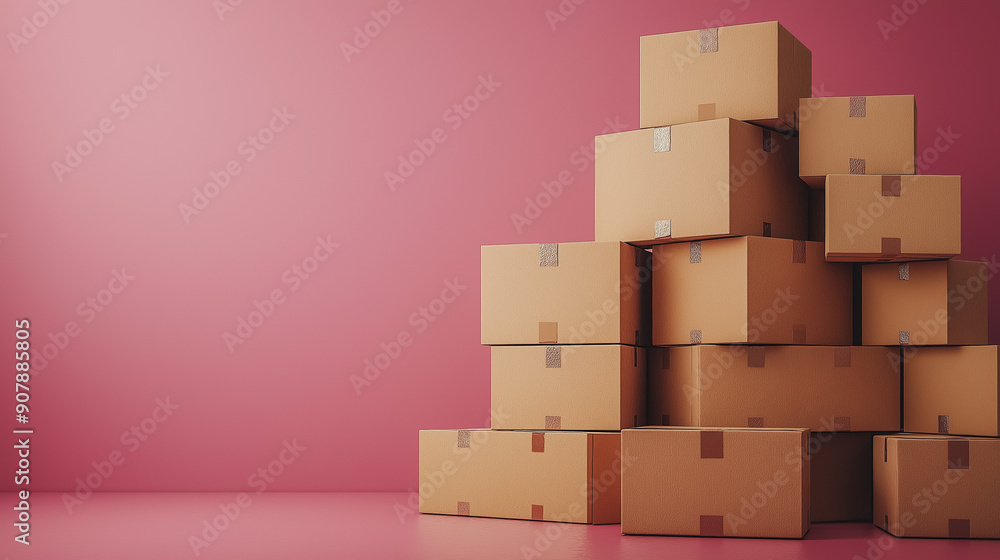 Stacked cardboard boxes on plain background, neat and orderly Stacked cardboard boxes on plain background, neat and orderly