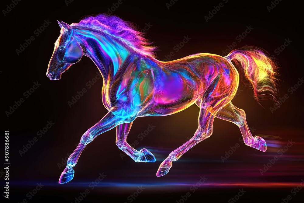 A Neon Horse Running Through Space A Neon Horse Running Through Space