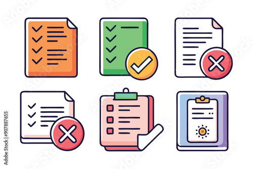 Colorful Checklist Icons with Checkmarks and Crosses