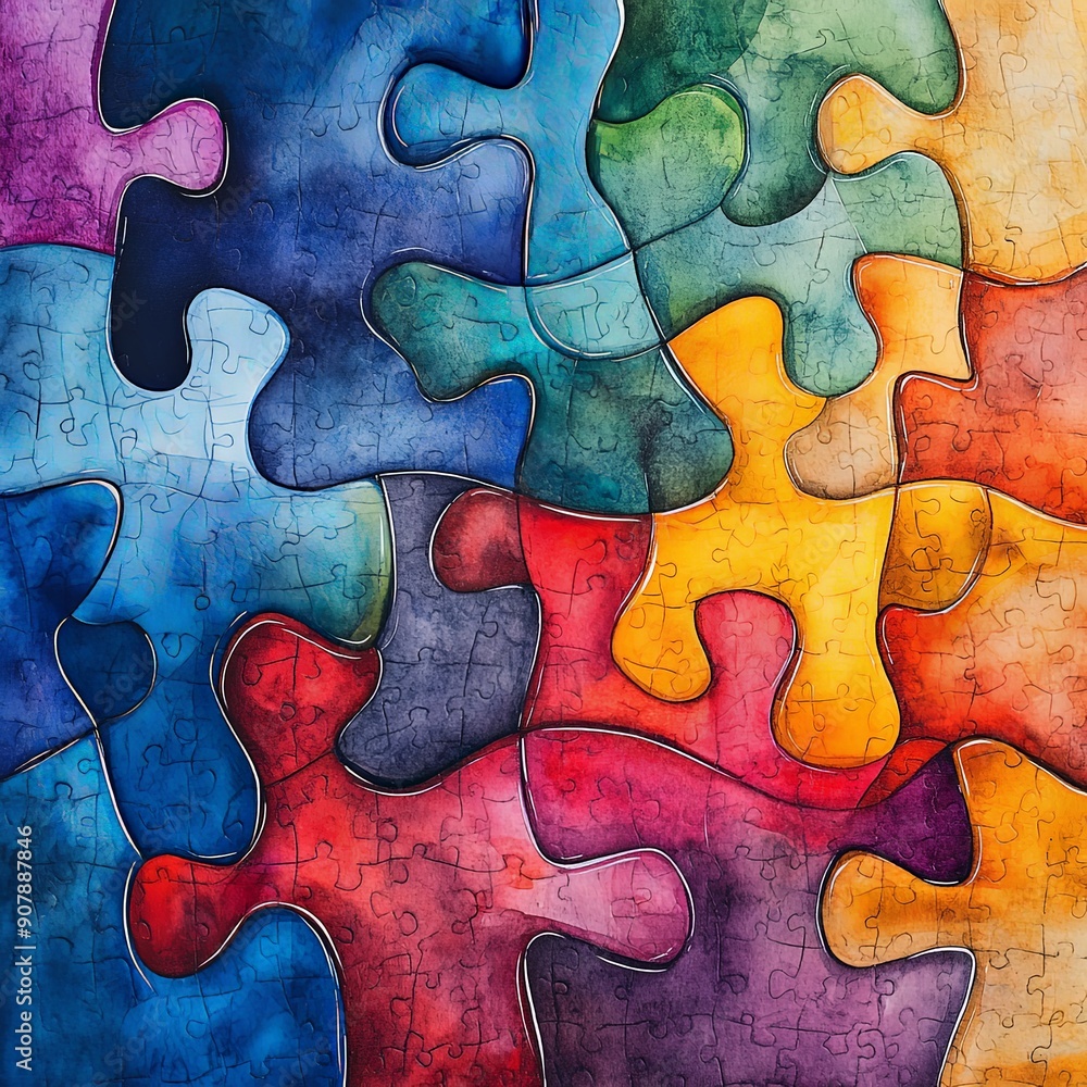 Fototapeta premium Colorful Puzzle Pieces Showcasing Teamwork and Unity