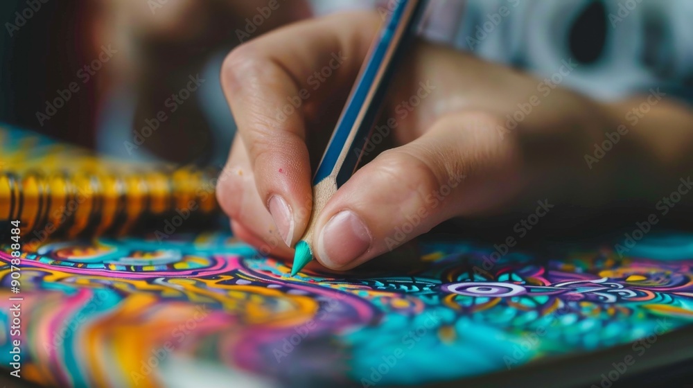 Close-up of Hand Coloring in a Detailed Design. Close-up of Hand Coloring in a Detailed Design.