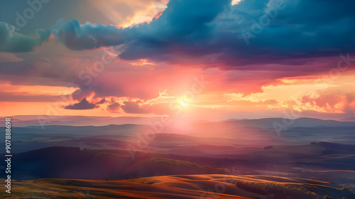 Sunset Over Rolling Hills Landscape Photography