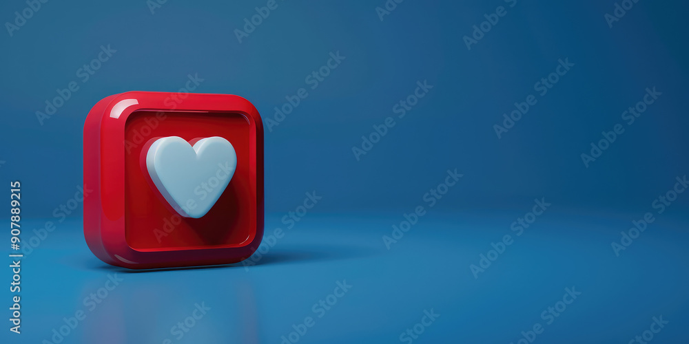 3D style icon social media notification, heart symbol, social media success, blogging, online endorsement, copy space background 3D style icon social media notification, heart symbol, social media success, blogging, online endorsement, copy space background