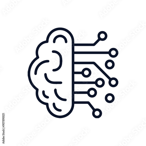 Artificial intelligence AI Brain Icon Logo vector icon sign for graphic design, logo, website, mobile app, UI. Processor circuit ai line icon technology symbol.