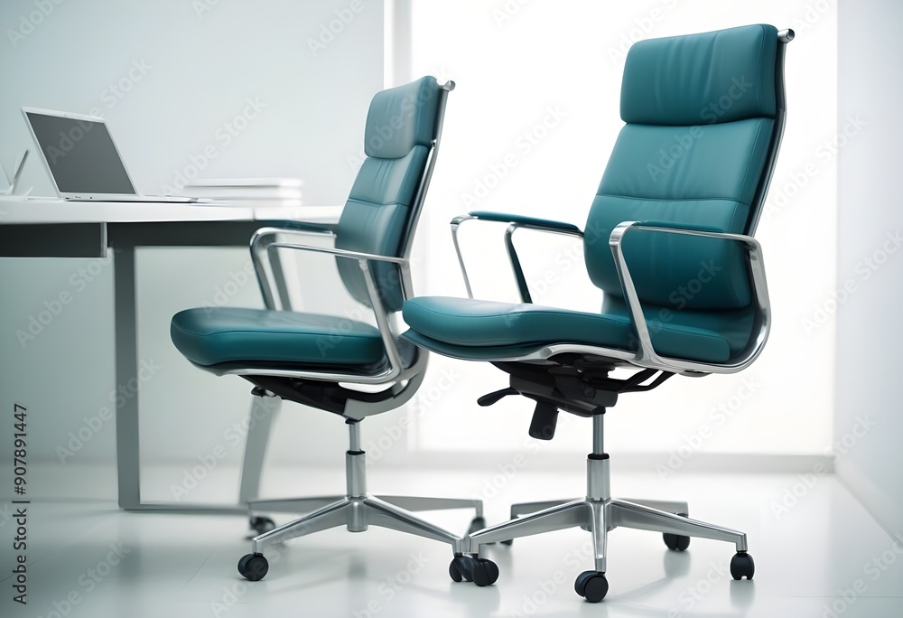 A modern office chair is made from gray leather and is isolated on a white background A modern office chair is made from gray leather and is isolated on a white background