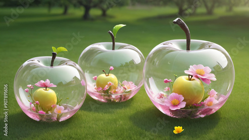 apples in a glass on the grass photo