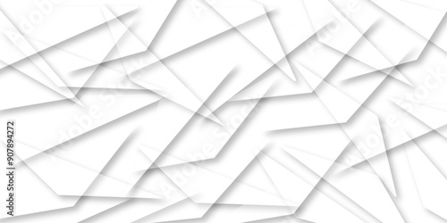 Abstract background with liens and triangles shape on white background. White and grey geometric overlapping rectangle pattern Geometric background soft shadows as patten ..White polygon textured .