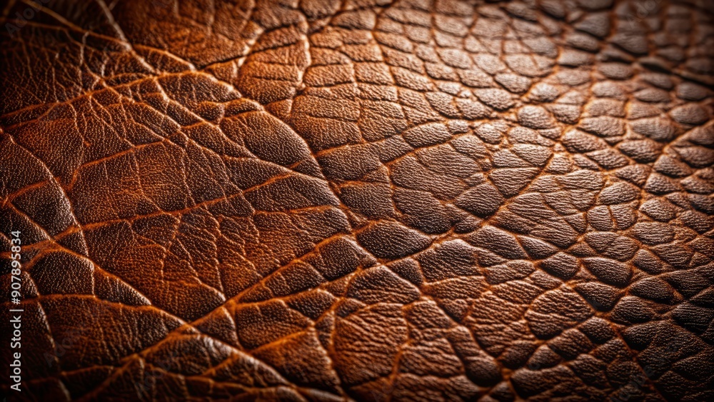 Rich, dark brown leather texture with subtle sheen, intricate cracks, and fine grain patterns, evoking luxury, sophistication, and timeless elegance in a high-contrast close-up. Rich, dark brown leather texture with subtle sheen, intricate cracks, and fine grain patterns, evoking luxury, sophistication, and timeless elegance in a high-contrast close-up.