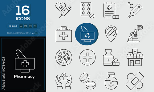 Pharmacy Set of high-quality icons that are suitable for Pharmacy. And change your next projects with minimalist icon design, perfect for websites, mobile apps, books, social media
