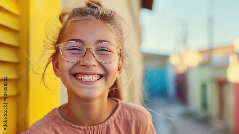 Joyful Blonde Girl Wearing Stylish Glasses Joyful Blonde Girl Wearing Stylish Glasses