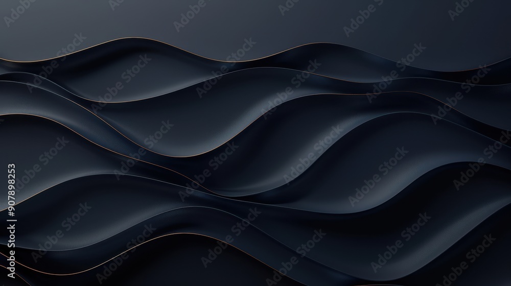 Obraz premium A sleek and modern abstract design featuring dark, flowing waves with subtle golden highlights, creating a smooth and elegant visual effect.