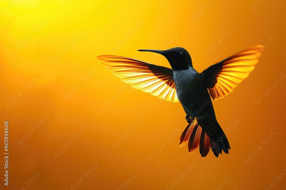 Obraz premium Bright Orange Backdrop with Soaring Bird