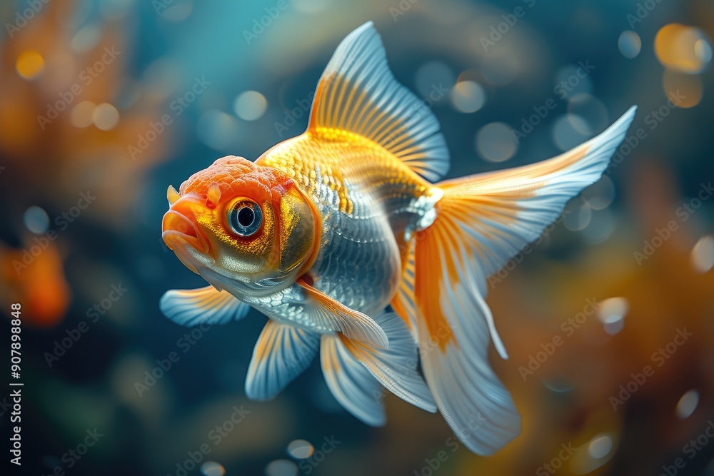 Vivid Goldfish Portrait Against Solid Orange Backdrop Vivid Goldfish Portrait Against Solid Orange Backdrop