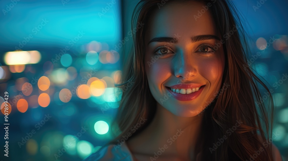 Sophisticated Professional with City Lights Backdrop Sophisticated Professional with City Lights Backdrop