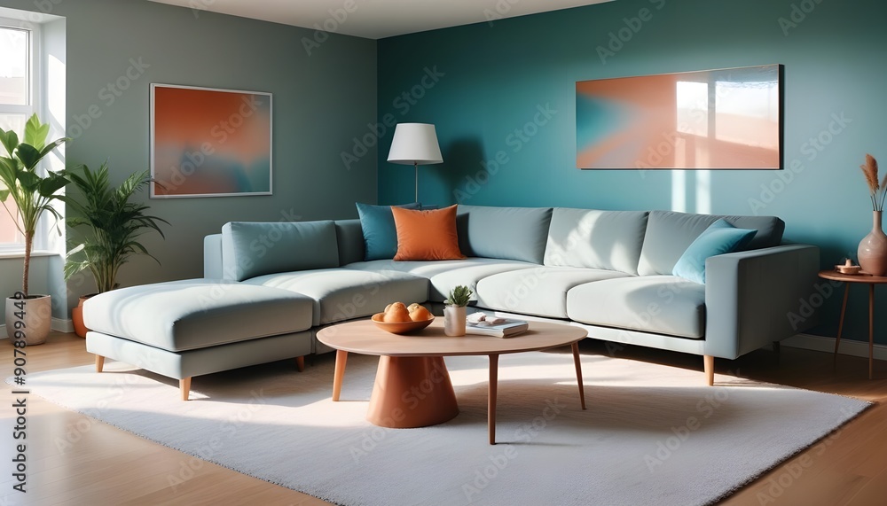 Scandinavian style home interior design of the modern living room incorporates a grey sofa, adding simplicity and elegance to the space Scandinavian style home interior design of the modern living room incorporates a grey sofa, adding simplicity and elegance to the space
