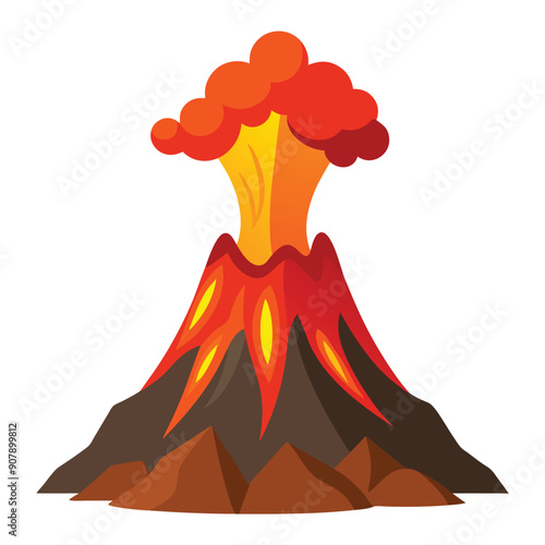 Illustration of Volcano eruption with hot lava
