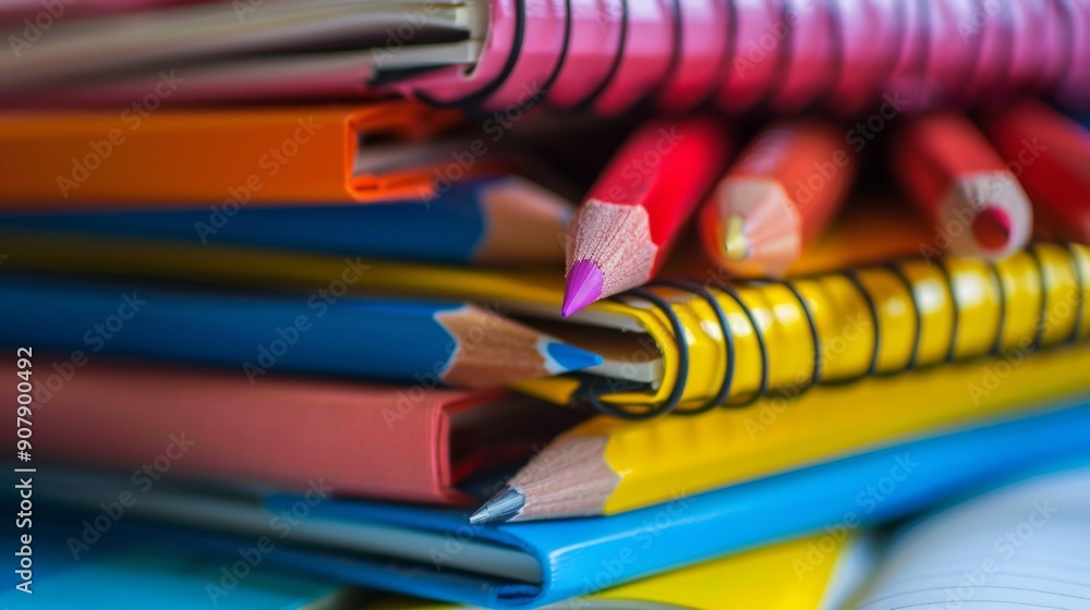 Colorful Pencils and Notebooks Close Up. Colorful Pencils and Notebooks Close Up.