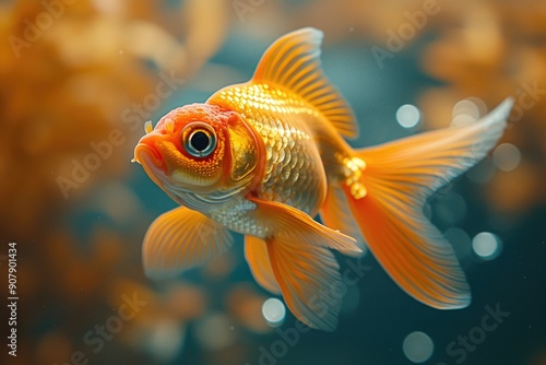 Goldfish with Clear Expression, Orange Background