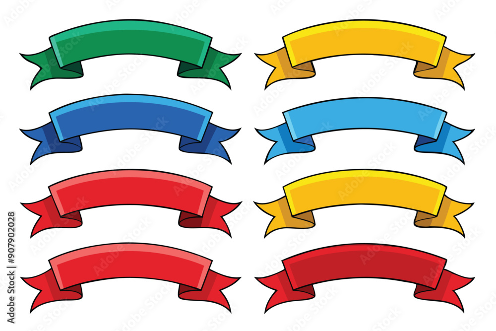 Six Pairs of Cartoon Curved Ribbons in Different Colors Six Pairs of Cartoon Curved Ribbons in Different Colors