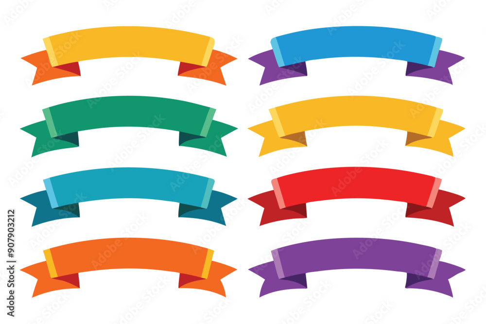 Set of Eight Colorful Curved Ribbons with Pointed Tails Set of Eight Colorful Curved Ribbons with Pointed Tails