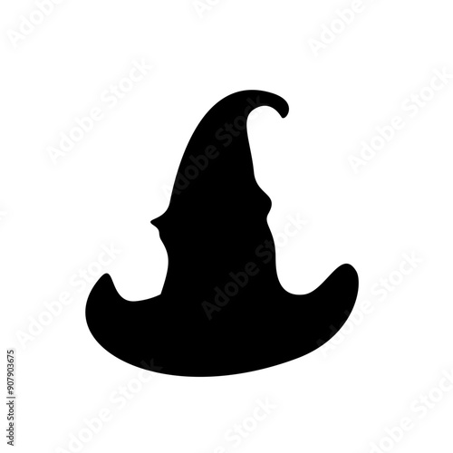Black silhouette of halloween witch hat. Vector illustration