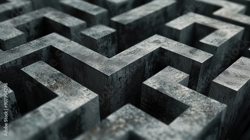 Intricate Gray Concrete Maze - A detailed view of an intricate gray concrete maze, showcasing sharp angles and textured surfaces in a modern, abstract design.
