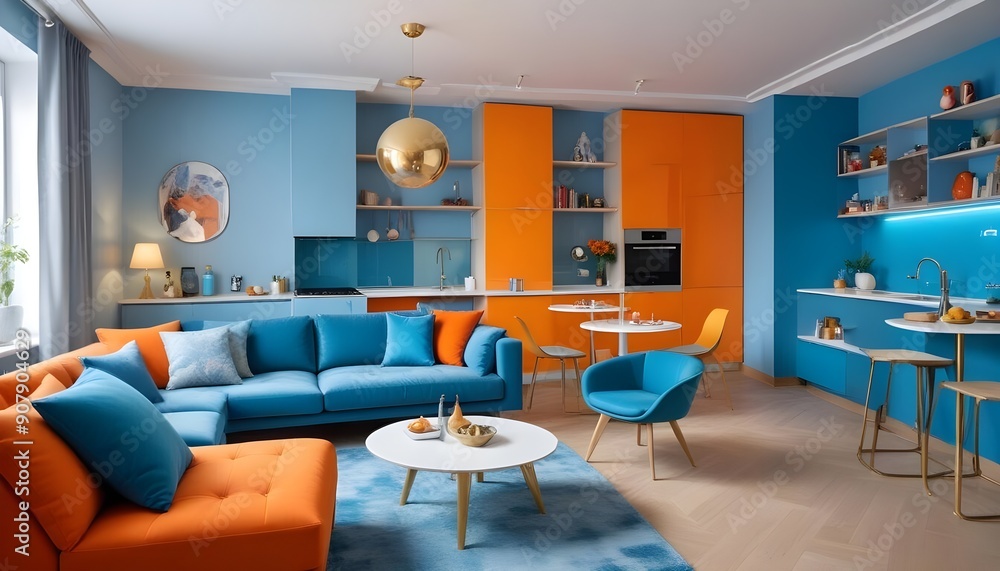 Playful interior design defines the studio apartment, creating a modern ...