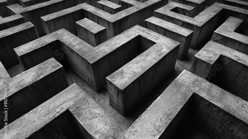 Intricate Gray Concrete Maze - A detailed view of an intricate gray concrete maze, showcasing sharp angles and textured surfaces in a modern, abstract design.